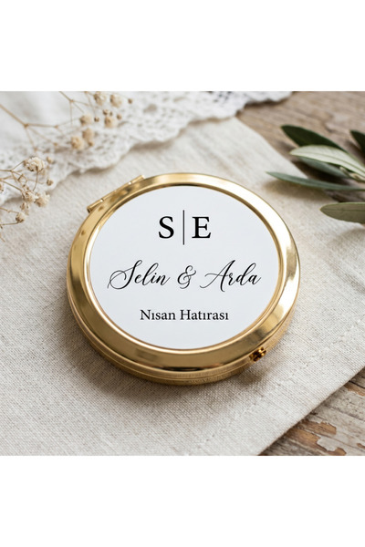 LivanConcept İsme Özel Monogram Gümüş Cep Aynası Nikah Hatırası 10'lu Paket S...