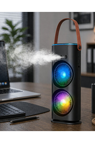 ZERO LAND COSMOTEX Çift Başlıklı Taşınabilir Fan RGB Işıklı Sprey Nemliricili...