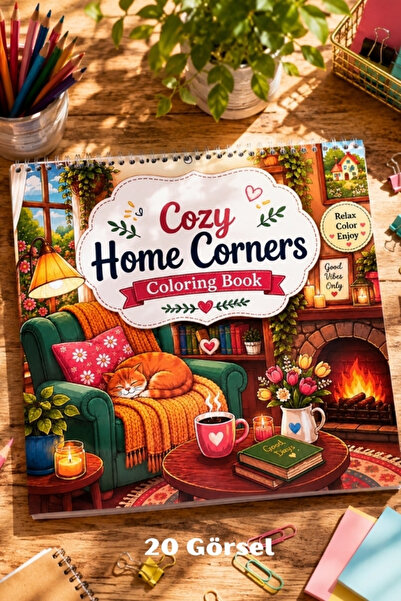 birikiyedi Cozy Home Corners Coloring Book – Rahatlatıcı Ev Köşeleri Boyama K...