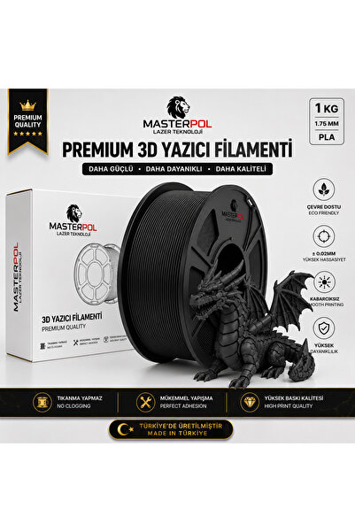 MASTERPOL Premium Pla Filament Siyah 1 KG 1.75 MM 3D YAZICILAR İÇİN ( FLEMENT...