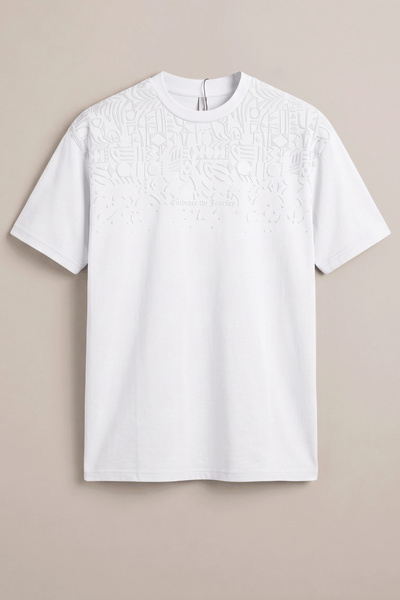 Edwox Tricou cu imprimeu în relief pe umăr pentru bărbați, alb, Cd184
