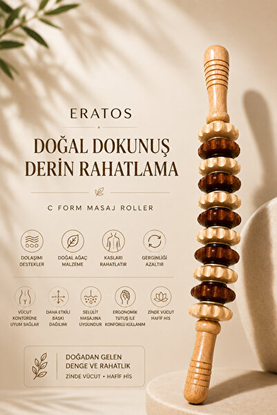 ERATOS Doğal Ağaç C Form Masaj Aleti- Her Bölgeye Uygun