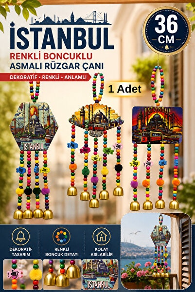 Tamsena Store 36 Cm İstanbul Temalı Renkli Boncuklu Asmalı Rüzgar Çanı | Deko...