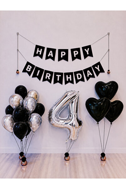 Balonsan Happy Birthday Silver Balloon Set -4-
