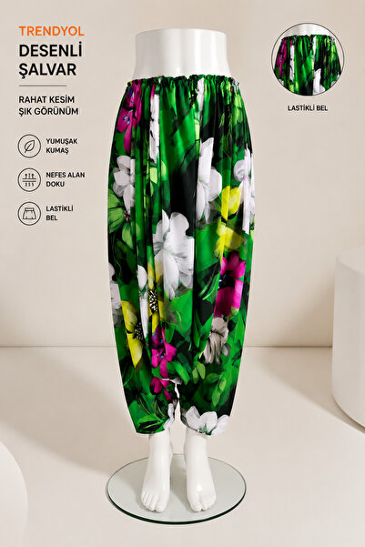 EM&MA DESİNG ÇİÇEK DESENLİ, BELDEN LASTİKLİ, RAHAT KESİM, ŞALVAR/PANTOLON 90/...