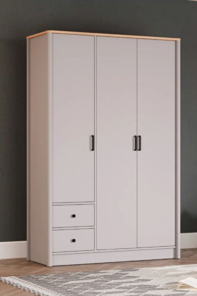 Palmera LAGOM 3 Kapaklı 2 Çekmeceli Gardırop Buz Gri - 136 cm Geniş MDF Profi...