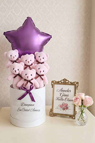 Livra Gift " Dünyanın En Güzel Annesi" Yazılı Yıldız Balonlu Pembe Ayıcık Buk...