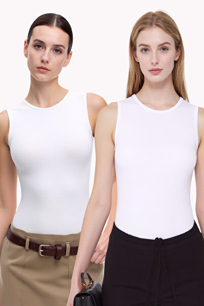 Pearlune Women's 2-Piece Crew Neck Basic Zero Sleeve Undershirt - 95% Cotton ...
