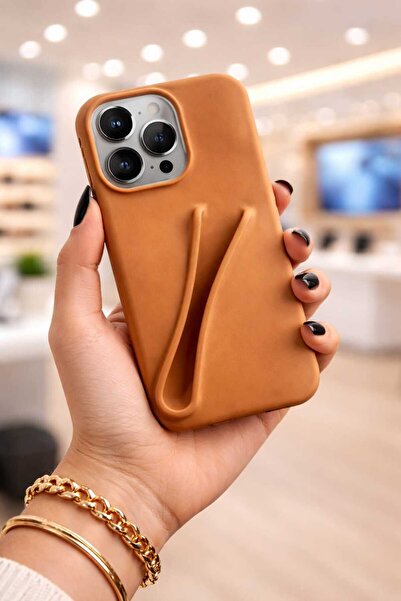 mopal kılıf İphone 14 Promax Uyumlu Ruj Bölmeli Lüx kılıf Kahverengi