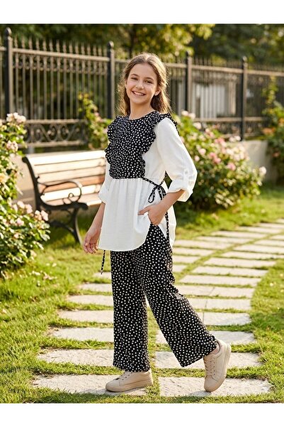 ASALEA Girl's Polka Dot Ruffle Detailed Set – Comfortable Fit Stylish Blouse ...