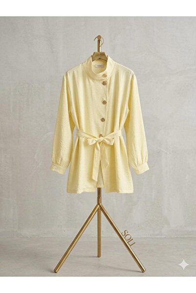 ÇALIŞKAN MODA GENİŞ KOL GOLD DÜĞMELİ KUŞAKLI TENSEL TUNİK [ geniş kalıp , 75 ...