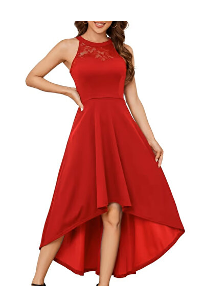 OEM Elegant long red dress, sleeveless, lace and chiffon 2XL