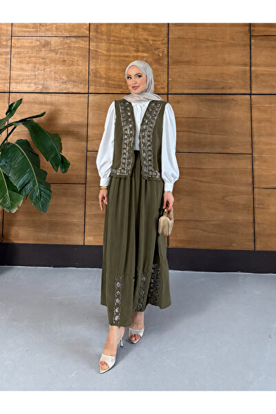 Miss Allos Women's Beaded Embroidered Flowy Vest Skirt Modal Set