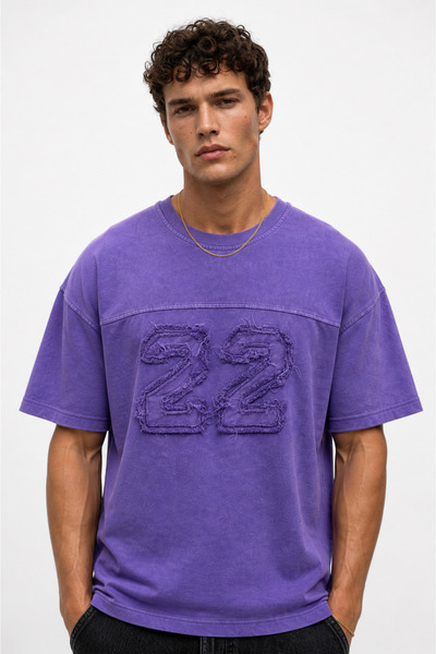 Respire Men's 22 Embroidered Washable Oversize T-Shirt Purple
