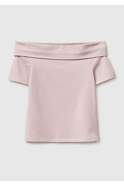 United Colors of Benetton تي شيرت بناتي ذو أكمام راجلان وياقة قاربية مع شعار ...