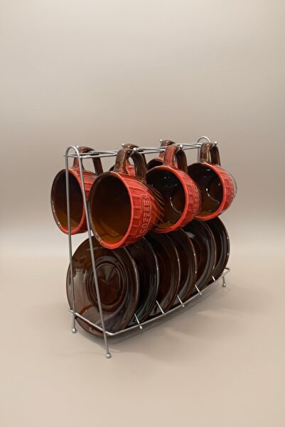 CaactuStore Metal Standlı 6 Lı Kupa Seti Çay Takımı