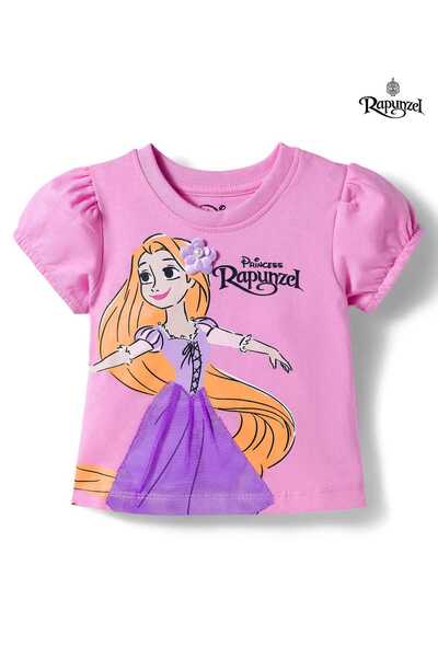 Babyhug Disney تي شيرت من نسيج الجيرسيه ذو أكمام نصفية مع رسومات رابونزيل - وردي