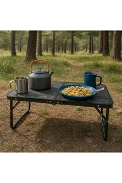 SHOPIENS Black Aluminum Folding Table 64 x 42 x 30 cm