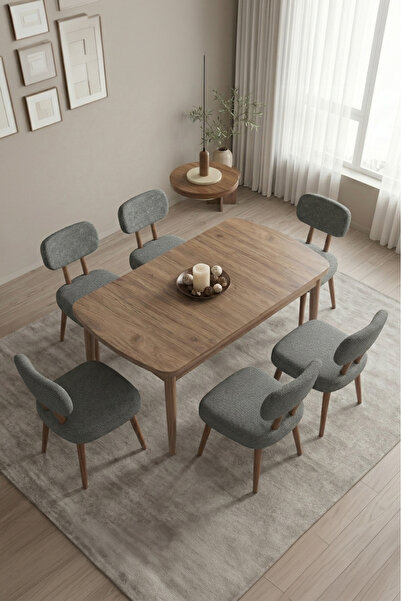 Rovena HOPİİ Bohem MDF 80x132 Açılabilir Mutfak Masası Takımı Dogal Ahşap Des...