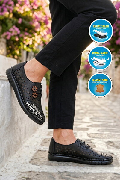 AYAKMOD Black Genuine Leather Women's Casual Shoes 2026-1 Z