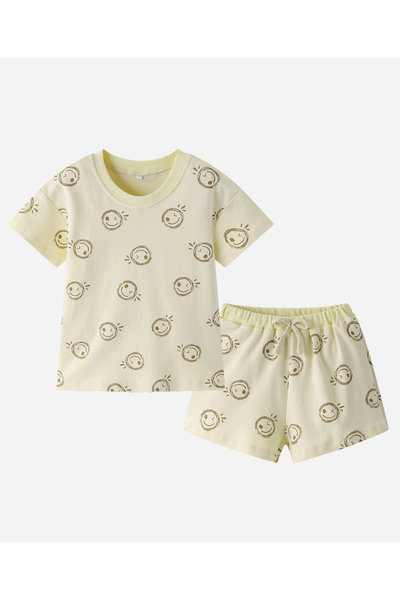 SAPS All Over Smiley Printed Short Sleeves T-Shirt and Shorts Co-ords Set - O...