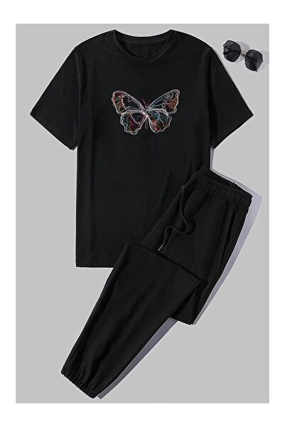 LAVİTTA Fashionable casual set: comfortable cut black trousers with a colored...