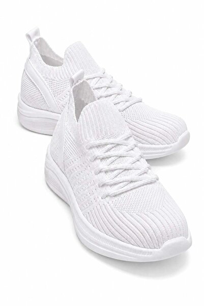 CCWAY AYAKKABI Tricotaje cu dungi Bound, Pantofi sport pentru femei ALBI