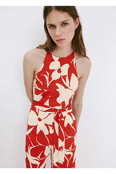 MANGO Woman Çiçek desenli kemerli tulum