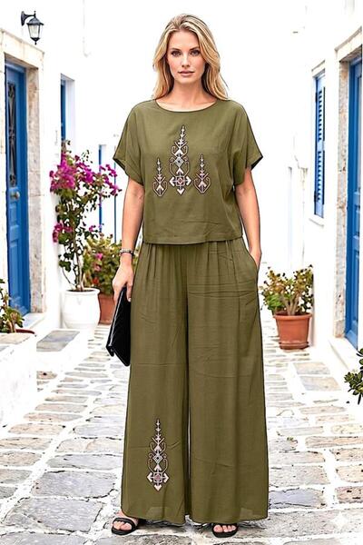 MODANI SEÇ Khaki Ethnic Embroidered Double Set