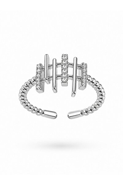 serelya Silver Color Zircon Stone Column Model Women's Ring