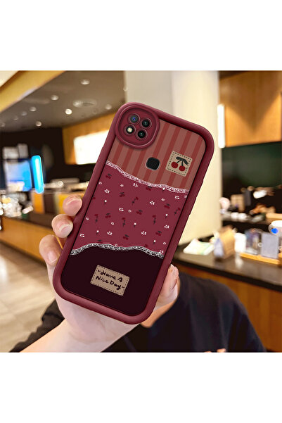 SLIMFELT Redmi 9C/10A Uyumlu Bordo Renkli Çiçek Desenli Kılıf Silikon Şok Abs...