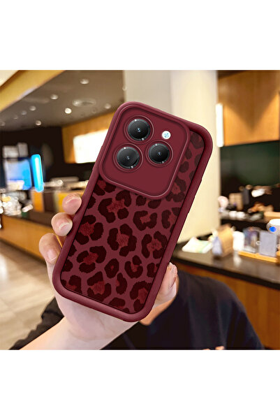 SLIMFELT Infinix Hot 40/40 Pro Uyumlu Yüksek Kalite Bordo Leopar Desenli Kılı...