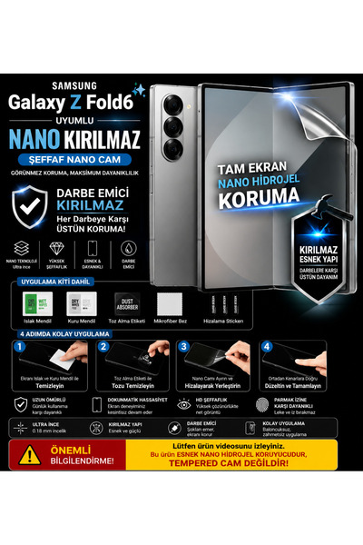Astakos Samsung galaxy z fold 6 Uyumlu Nano Hidrojel Kırılmaz Ekran Koruyucu ...