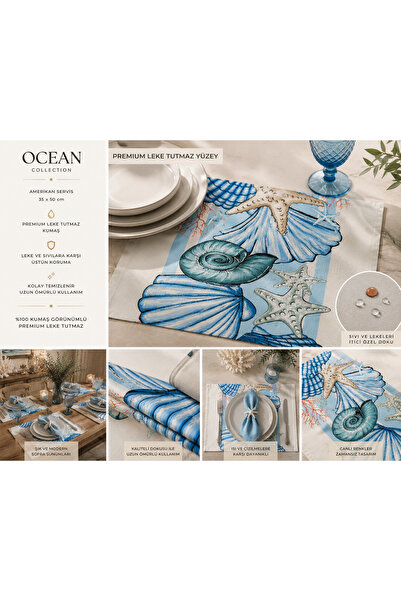 Sister Home Design Ocean Collection Deniz Kabuklu Amerikan Servis 35x50 cm | ...