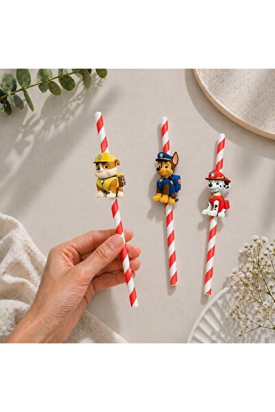 Partiden Paw Patrol Fiğürlü Kağıt Pipet 10 Adet