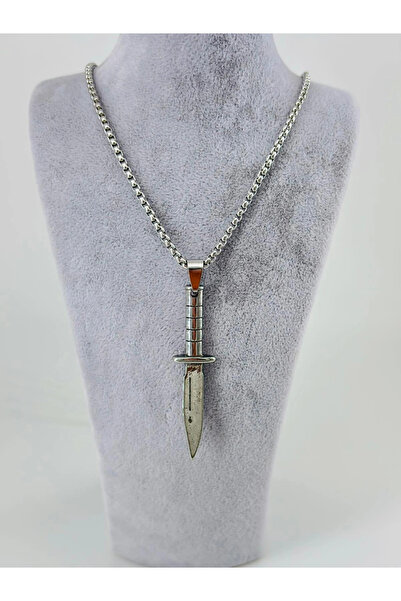 EASERA TİCARET Three-Dimensional Knife Figure Steel Men's Necklace - Ekl0086