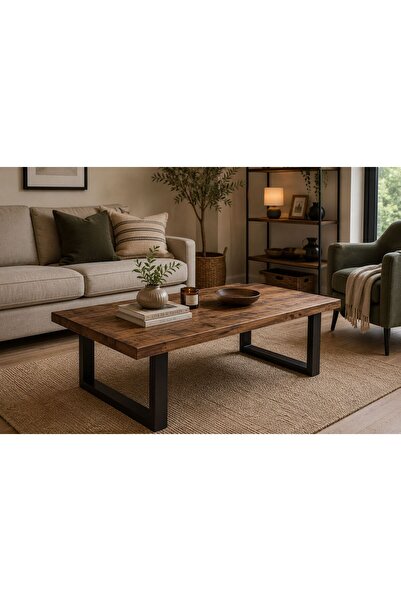 NATUREE AHŞAP 60 X 90 DOĞAL AHŞAP KAPALI CEVİZ ORTA SEHPA DEMİR AYAK (YÜKSEKL...