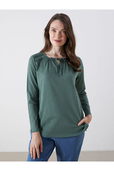 LC Waikiki Tie Collar Embroidered Blouse