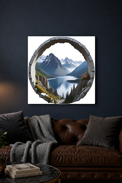 Lucena Pictură metalică 3D cu peisaj de munte înzăpezit și lac, pictură decor...
