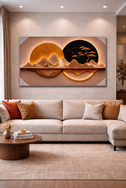forevv 3D Işıklı Modern Dağ Manzaralı Tablo 60x90 cm – MDF Destekli Dekoratif...