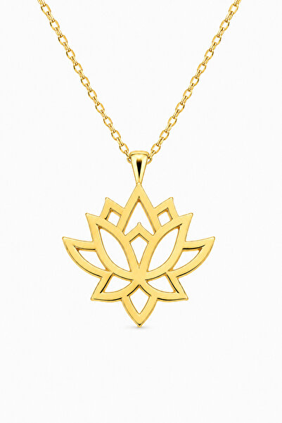KAR DİAMOND 925 Ayar Gümüş Altın Kaplama Lotus Çiçeği Kolye Sertifikalı Işıkl...