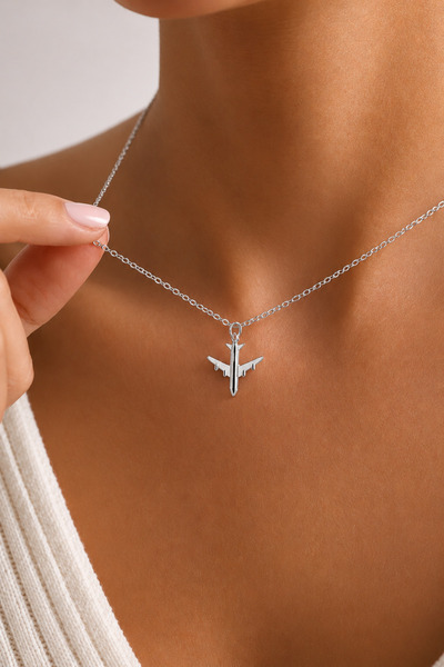 Auryne Jewelry Mini Uçak Kolye 14 Ayar Altın Kaplama Şık Tasarım Seyahat Tema...