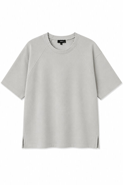 VAMOSCLO Oversize Reglan Kol Basic Tişört Ice Grı