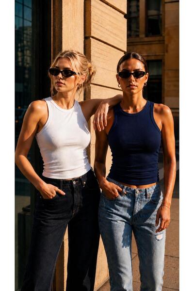 pandy 2-Pack Women's Premium Texture Ribbed Halter Neck Cotton Tank Top