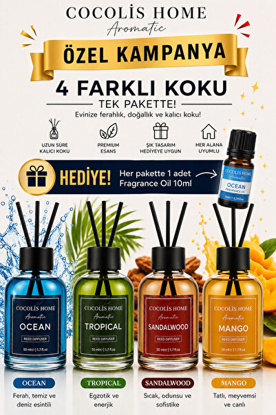 Cocolis Home 4’lü Oda Kokusu Seti + Hediyeli Fragrance Oil 10ml