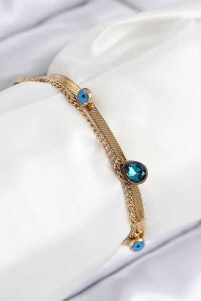 naque 316l steel evil eye bead detailed blue zircon stone model italian chain...
