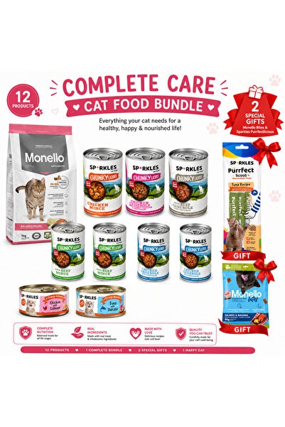 SPARKLES طعام قطط بالغة باكيت أسبوعين 7 علب رطبة + جاف 1كجم + علب بريميوم + ه...