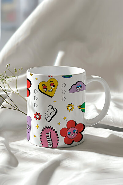 Mio Life كوب سيراميك أبيض سعة 330 مل مطبوع بتصميم Emoji من Chill Kalp