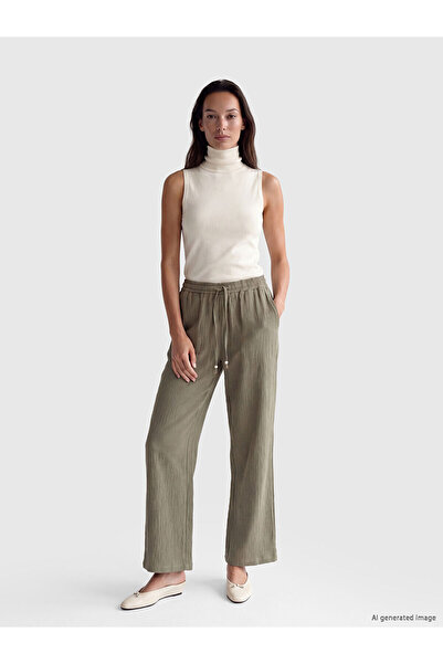 LC Waikiki Nevavm Women's Muslin Trousers with Elastic Waist and Difference i...
