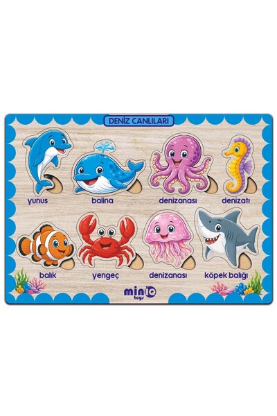 minİQ toys Ahşap Türkçe Deniz Canlıları Eğitici-Öğretici Yapboz